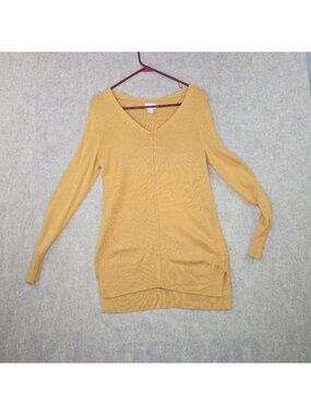 Old Navy Women's Sweater Mustard Yellow S Cotton Blend V-Neck Longline